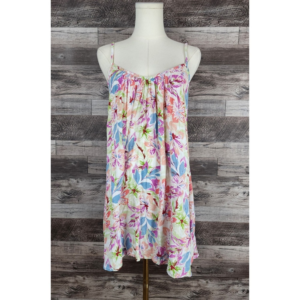 Roxy Floral Mini Dress Womens Medium Open Back Adjustable Straps Tropical Print
